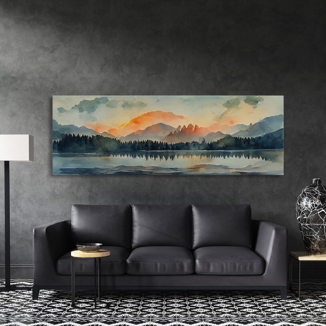 Watercolor Forest Fire Landscape Panoramic Art Print