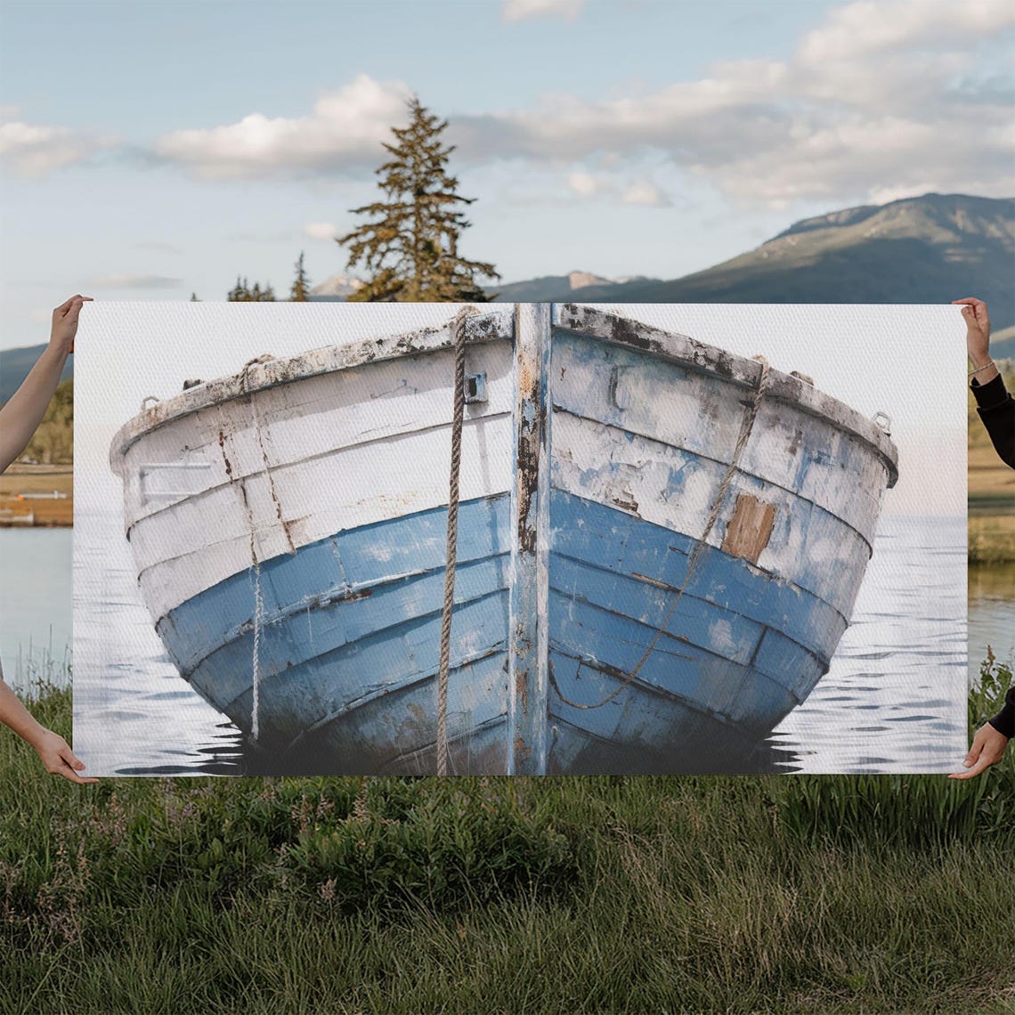 Old Blue Wooden Boat Bow Weathered Nautical Vintage Photo Poster