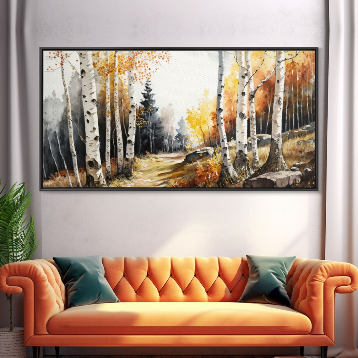 Watercolor Birch Trees, Yellow Birch Forest Art Print - Image 4