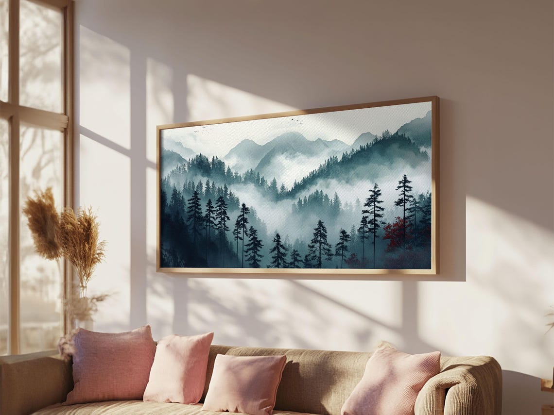 Foggy Blue Ridge Mountains Dawn Misty Pines Landscape Poster - Image 3