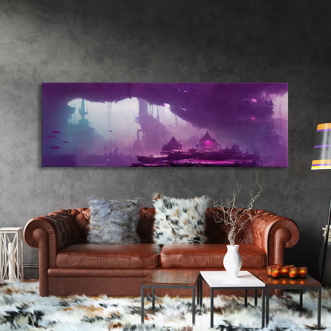 Purple Underwater Fantasy City Sunken Ruins Panoramic Sci Fi Poster - Image 3