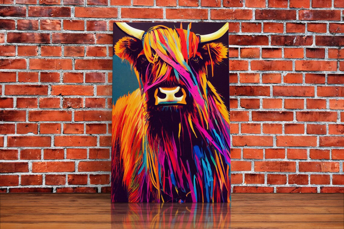 Colorful Farmhouse Highland Cow Scotland Art Print - Image 2
