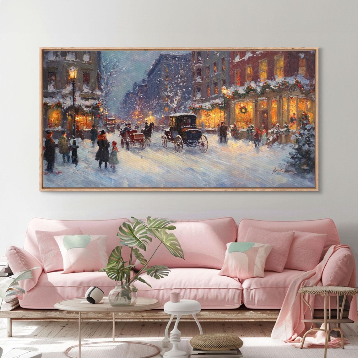 Victorian Christmas Market Winter Street Scene Art Print - Image 5