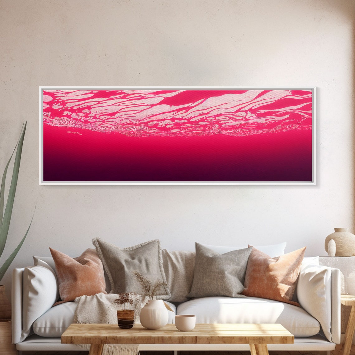 Hot Pink Ocean Abstract Waves Gradient Fuchsia Panoramic Poster - Image 5