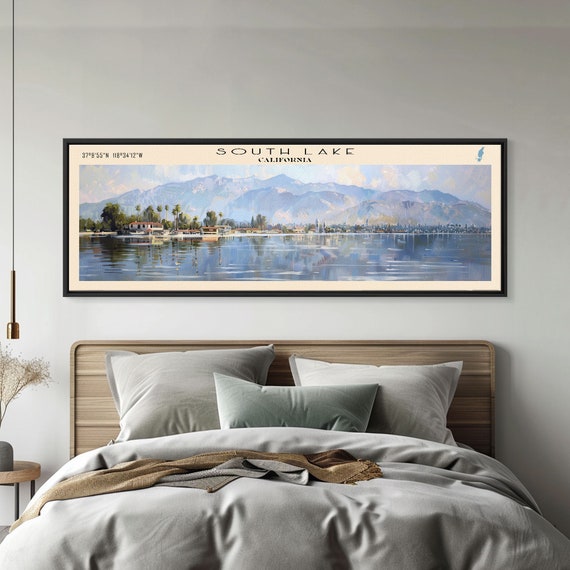 South Lake California Panoramic Framed Print Lake House Decor Wall Art Travel Poster Serene Landscape Modern Art