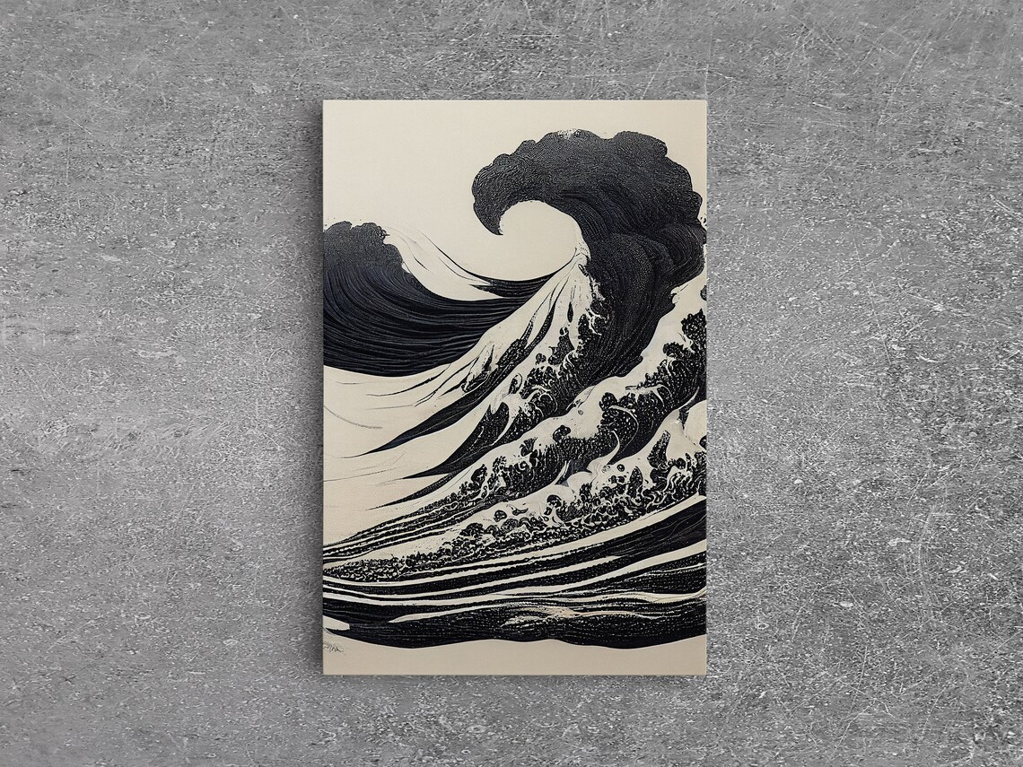 Japanese Tsunami Waves, Black And White Art Print
