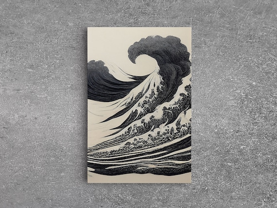 Japanese Tsunami Waves, Black And White Art Print