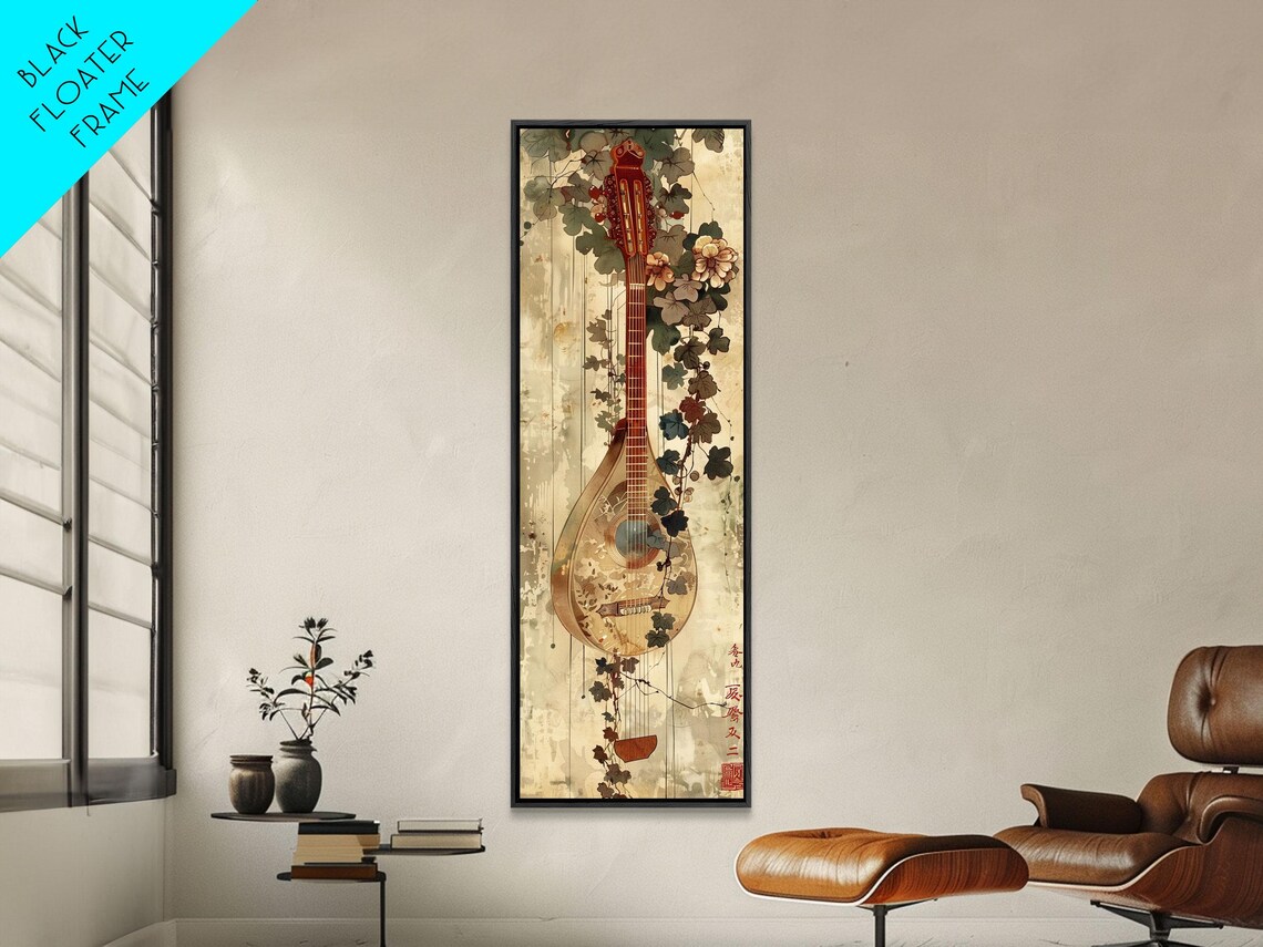 Vintage Mandolin Autumn Foliage Ukiyo-E Art Print
