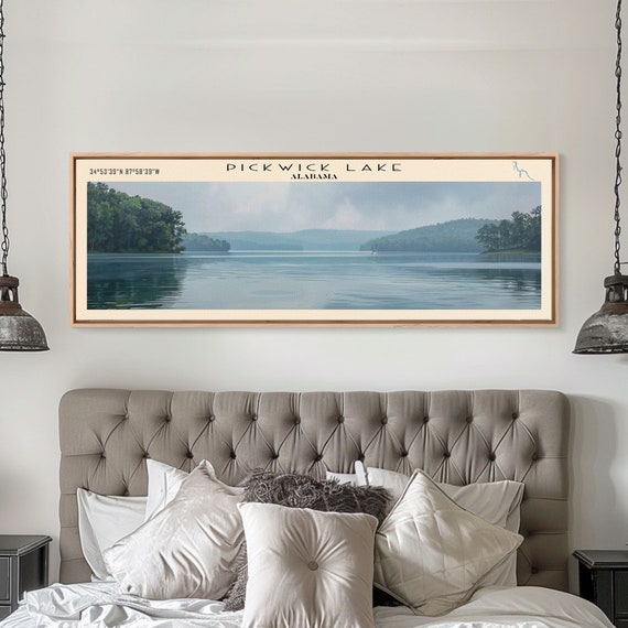 Pickwick Lake Alabama Framed Print Lake House Decor Panoramic Travel Poster Scenic Wall Art Contemporary Art