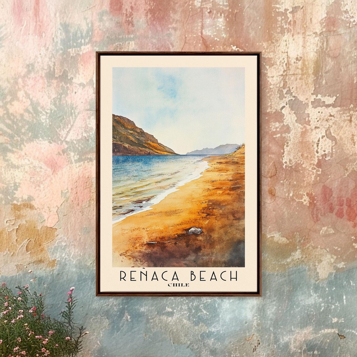 Reñaca Beach Chile Golden Sand Cliff Beach Watercolor Travel Poster - Image 4