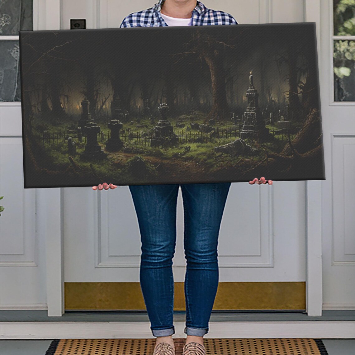 Haunted Cemetery Midnight Moody Graveyard Oil Painting Halloween Poster - Image 4