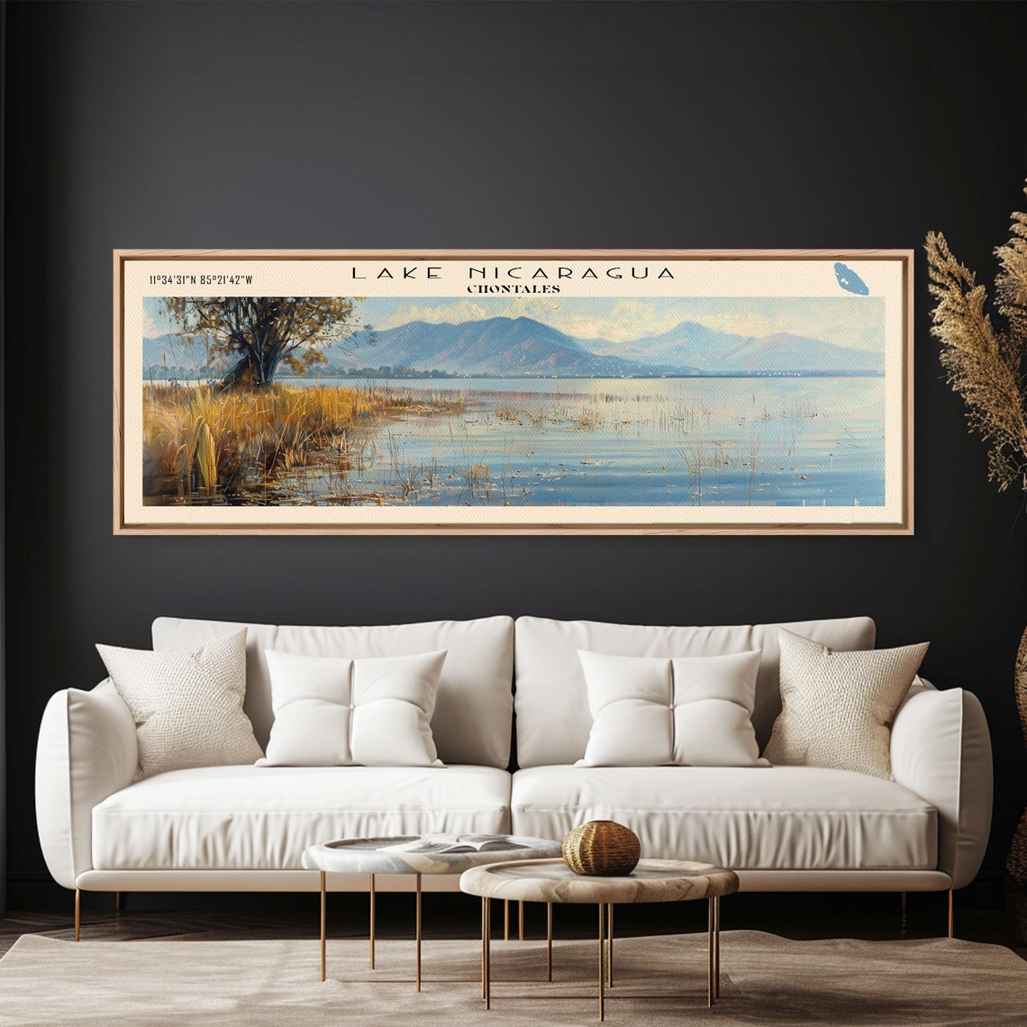 Lake Nicaragua Golden Marsh Mountain Backdrop Panoramic Travel Poster - Image 2