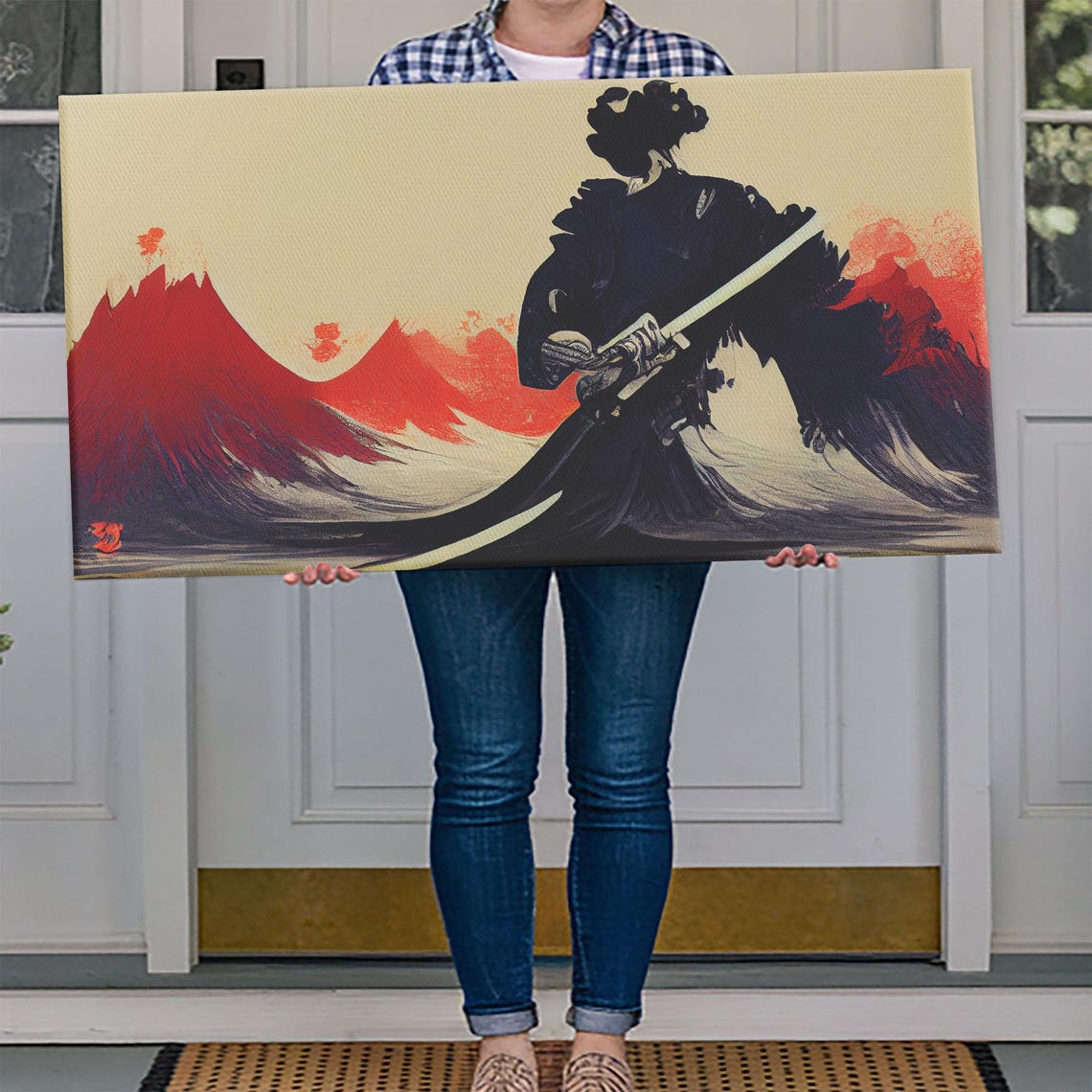 Japanese Samurai Superimposed Over Mountains Ready To Hang Print Wall Art Framed Wall Art Mancave Wall Art - Image 4