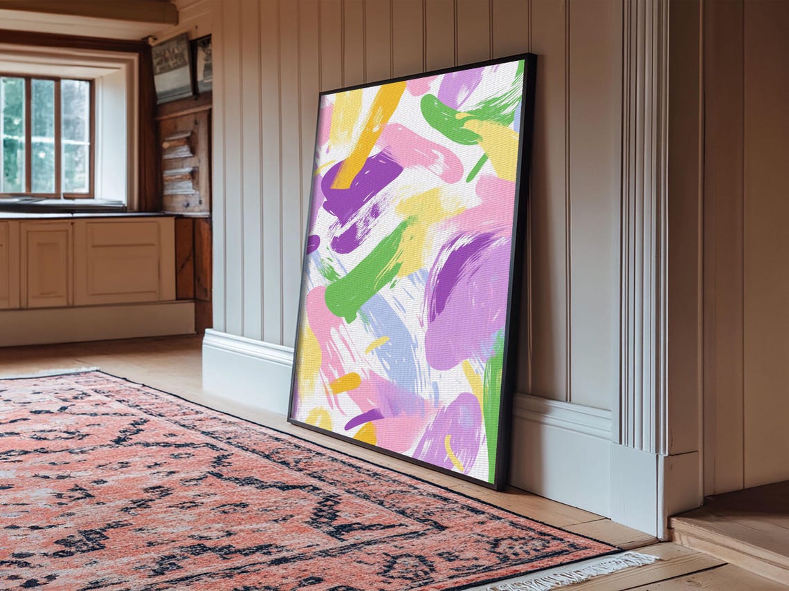 Pastel Brush Strokes Pink Purple Green Yellow Abstract Art Wall Poster