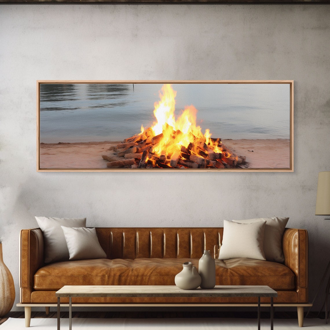 Beach Campfire Bonfire Dusk Calm Ocean Shore Summer Night Poster