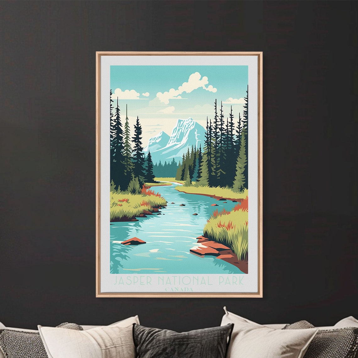 Jasper National Park Canada Turquoise River Pine Forest View Poster - Image 3