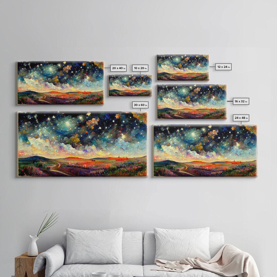 Starry Night Sky Landscape, Abstract Art Print - Image 2