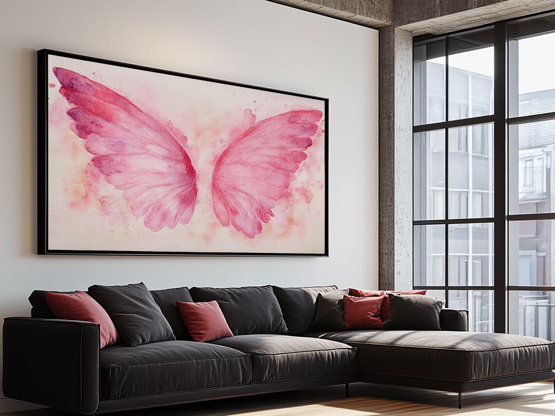 Pink Angel Wings Watercolor Whimsical Feminine Bedroom Wall Art Print - Image 4