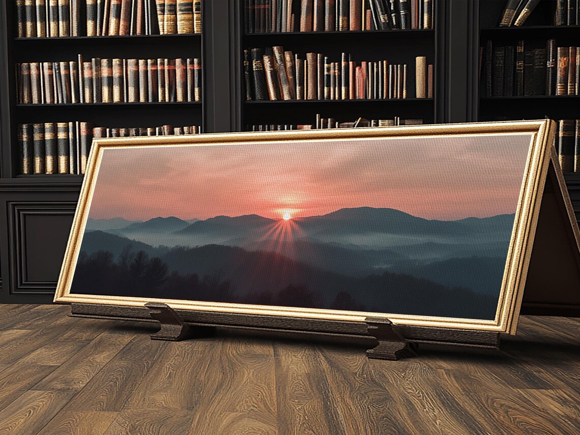 Great Smoky Mountains Sunrise Misty Ridges Panoramic Painting Poster - Image 3