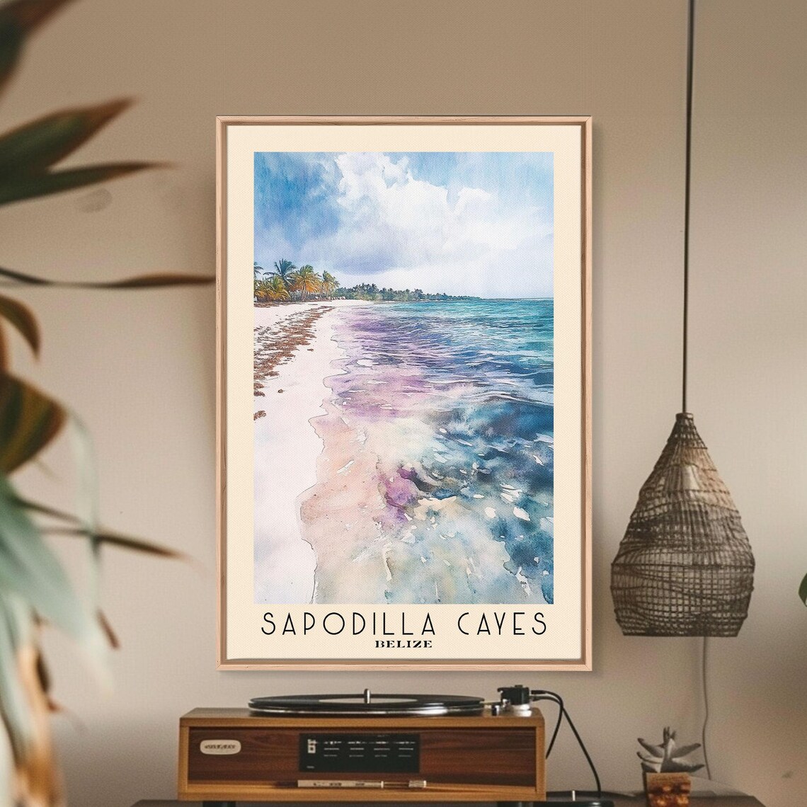 Sapodilla Cayes Belize White Sand Beach Turquoise Caribbean Sea Watercolor Poster - Image 3