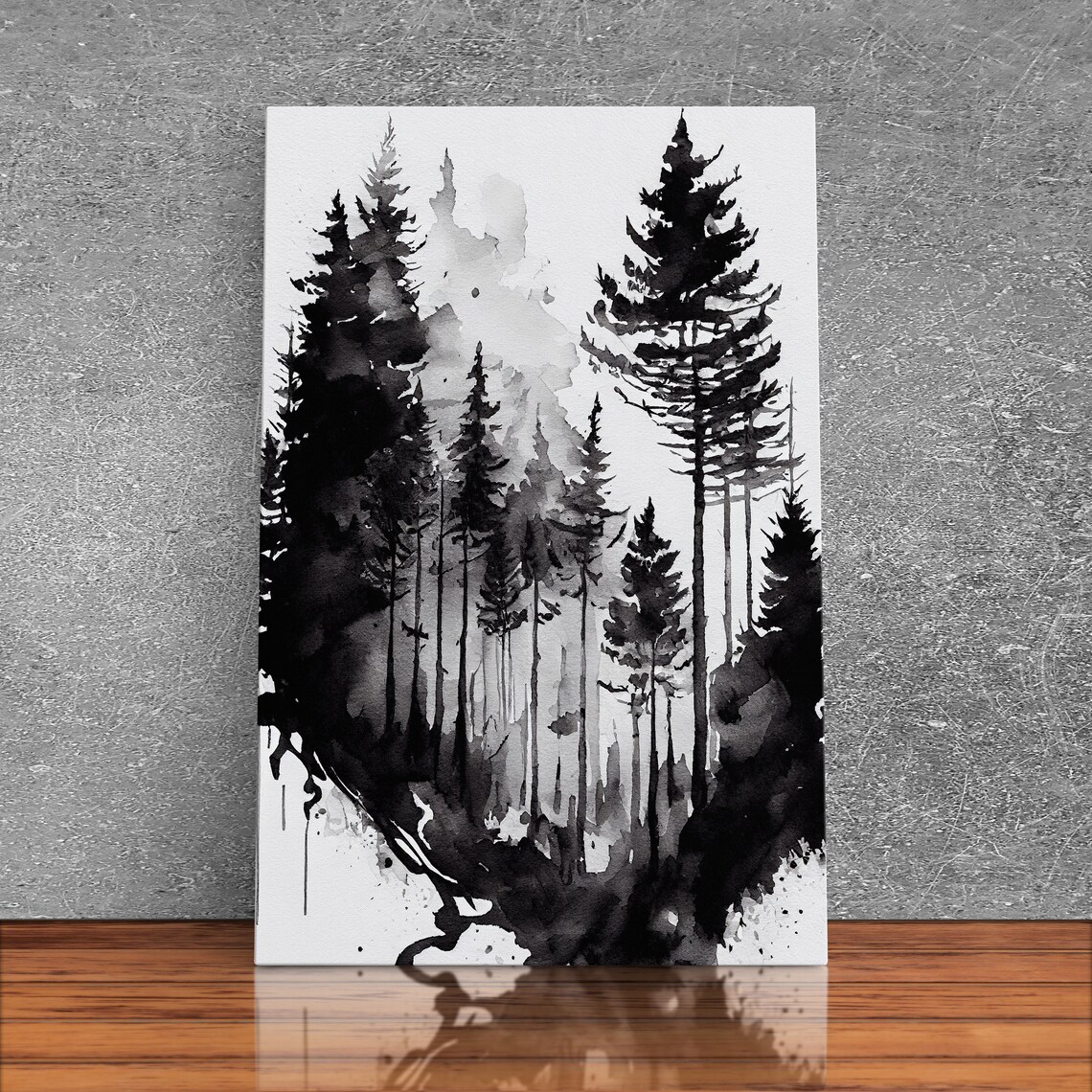Black And White Forest Watercolor Wall Art Print - Image 3