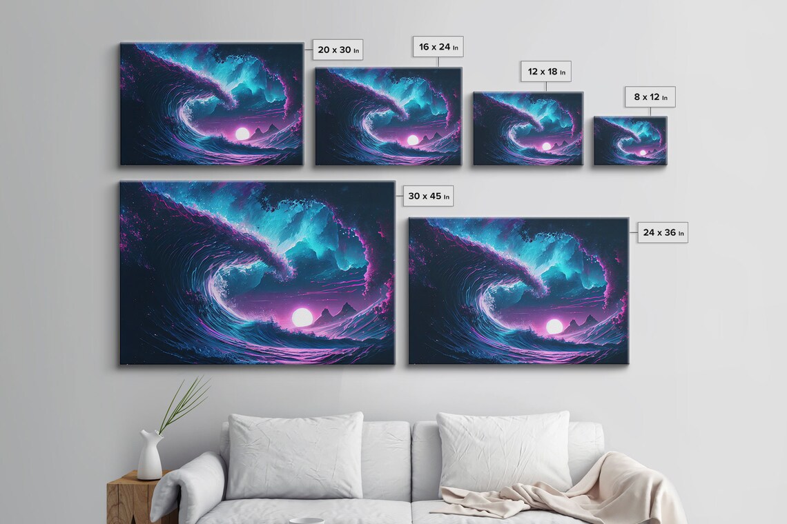 The Wave, Synthwave Style Ocean Sunset Art Print - Image 2
