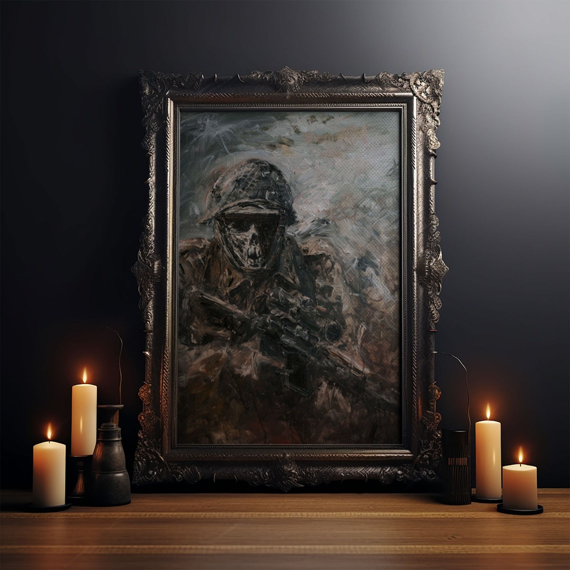 Skeletal Soldier Battle Smoke Haunting War Portrait Gothic Poster - Image 4