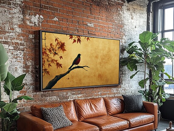 Oriole On A Maple Tree Framed Print Vintage Home Decor Vintage Style Wall Art Farmhouse Decor Wabi Sabi Art Extra Large Art