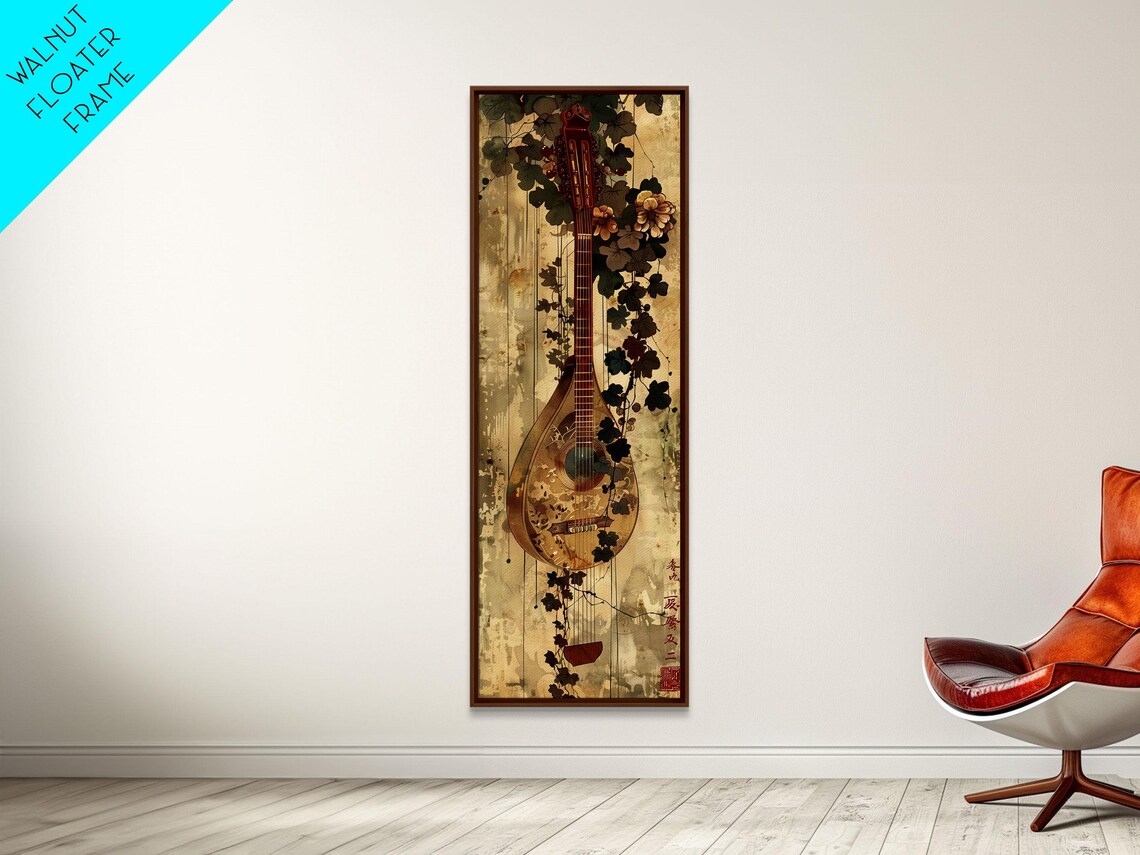 Vintage Mandolin Autumn Foliage Ukiyo-E Art Print - Image 3