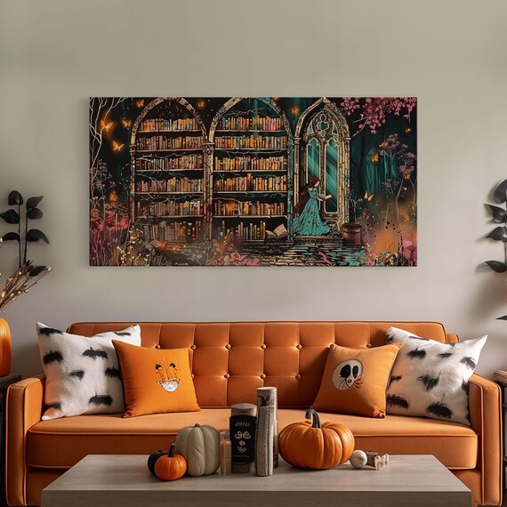 Witch Library Gothic Arches Butterfly Garden Girl Door Dark Academia Print