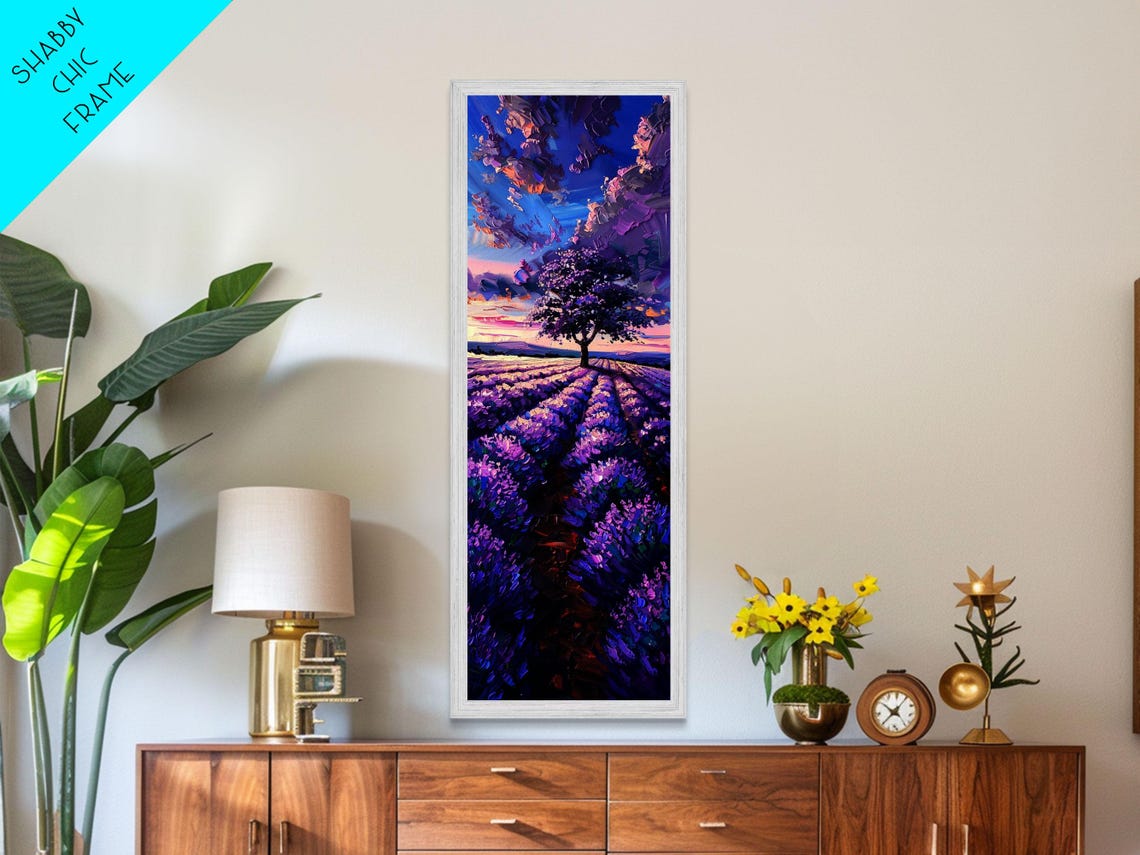 Lavender Field Purple Tree Dramatic Sunset Sky Floral Landscape Poster - Image 5