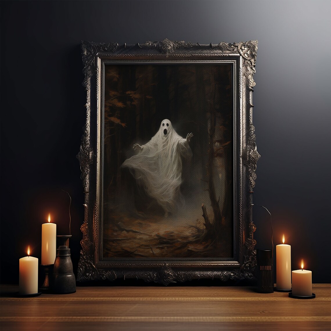 Ghost Dancing In Dark Haunted Autumn Forest Spooky Halloween Art Poster - Image 3
