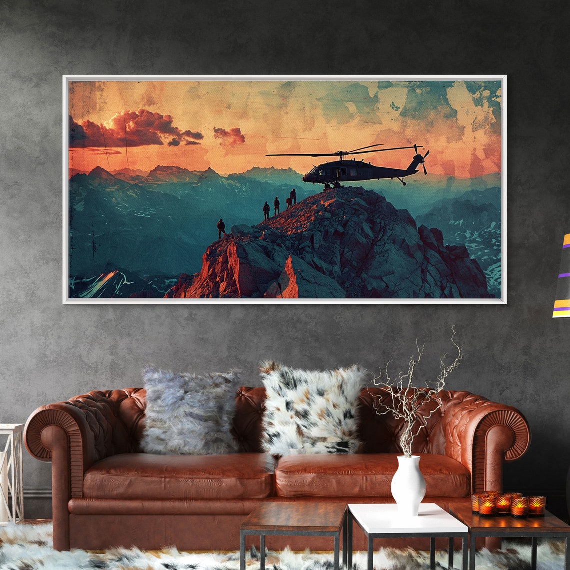 Blackhawk Helicopter Mountain Peak Extraction Sunset Military Poster