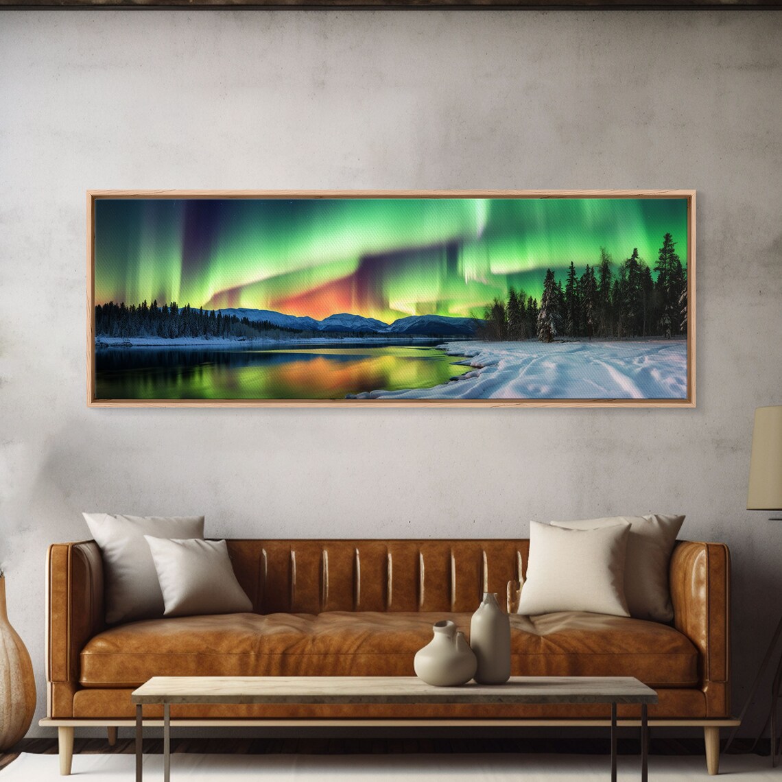 Aurora Borealis Northern Lights Art Print, Winter Landscape