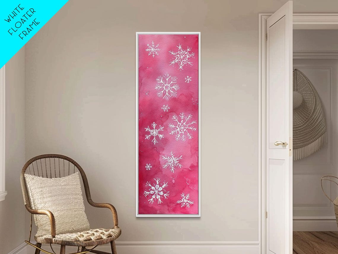 White Snowflakes Pink Watercolor Christmas Holiday Art Poster