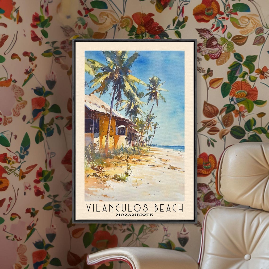 Vilanculos Beach Mozambique Palm Trees Beach Hut Watercolor Poster