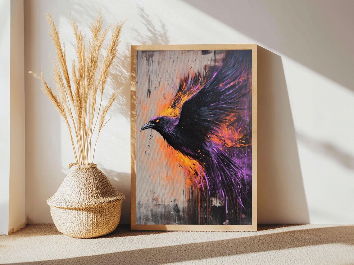 Purple Phoenix Grunge Art Print, Punk Wall Decor - Image 3