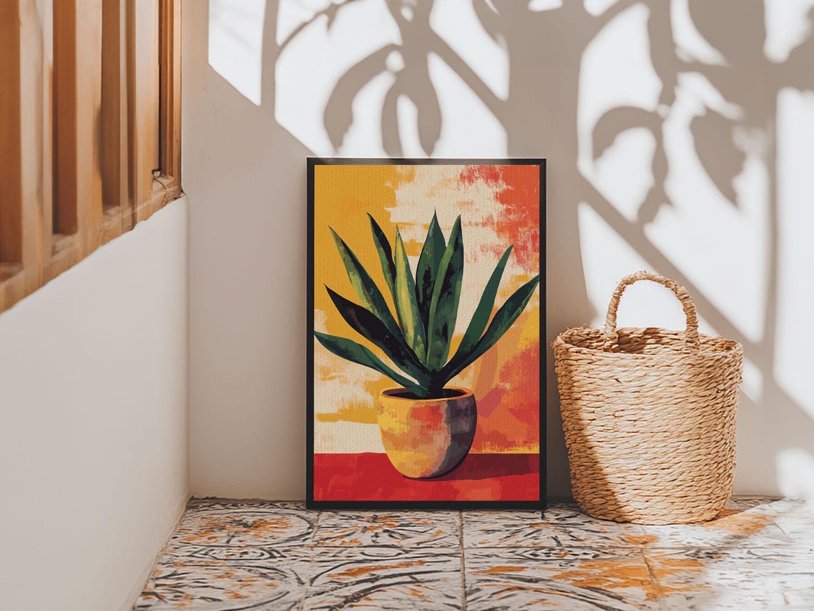 Colorful Agave In Terracotta Pot Southwestern Plant Wall Art Print