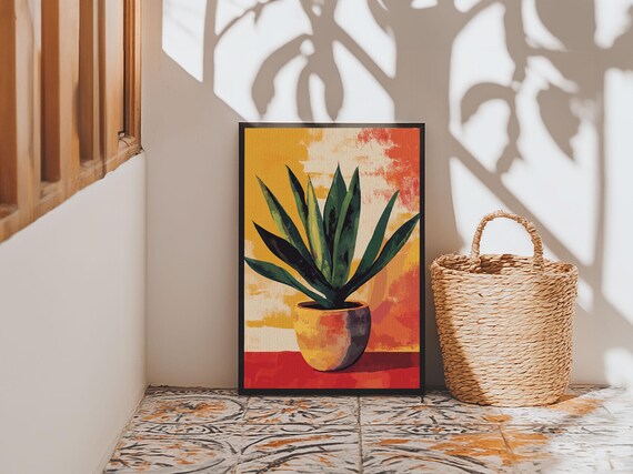 Colorful Agave In Terracotta Pot Southwestern Plant Wall Art Print
