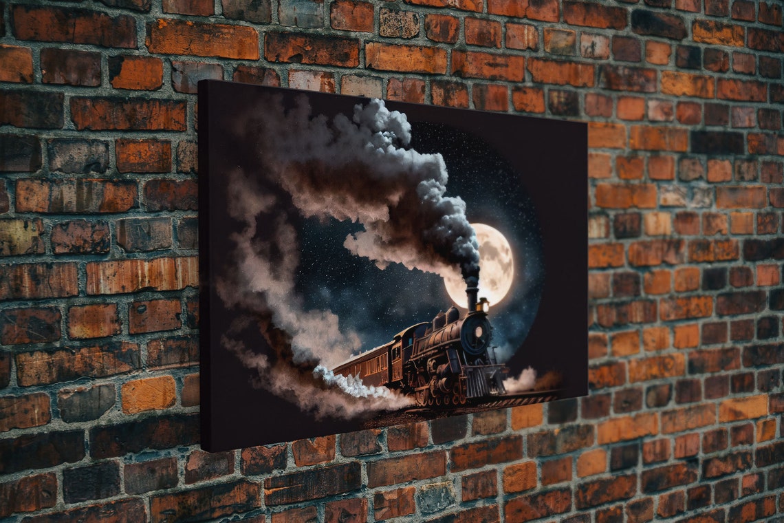 Steampunk Wild West Decor Steam Train At Midnight Framed Print - Image 5