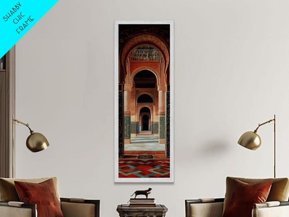 Print Of Moroccan Architecture Art With Mosaic Tiles Vintage Wall Art Rustic Decor Tall Skinny Art Above Sofa Art Guest Room Art