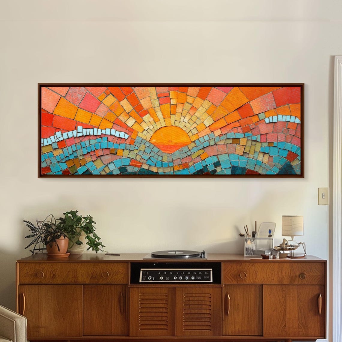 Sunset Mosaic Tiles Print Retro Home Decor Mcm Style Wall Art Above Sofa Art Mosaic Artwork - Image 5