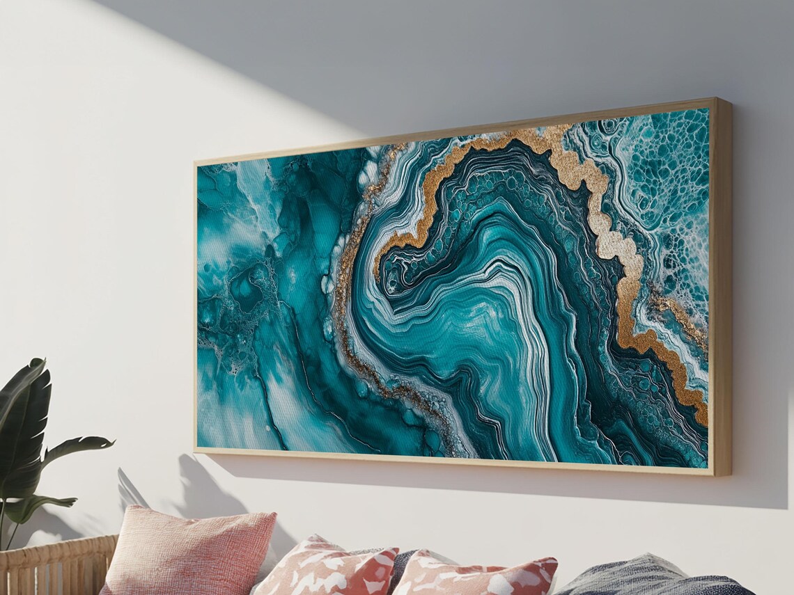 Turquoise Geode Inspired Abstract Coastal Art Print - Image 5