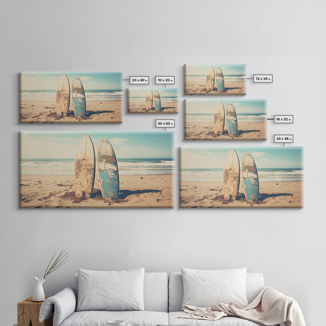 Abandoned Vintage Surfboards Sandy Beach Ocean Waves Retro Poster - Image 2