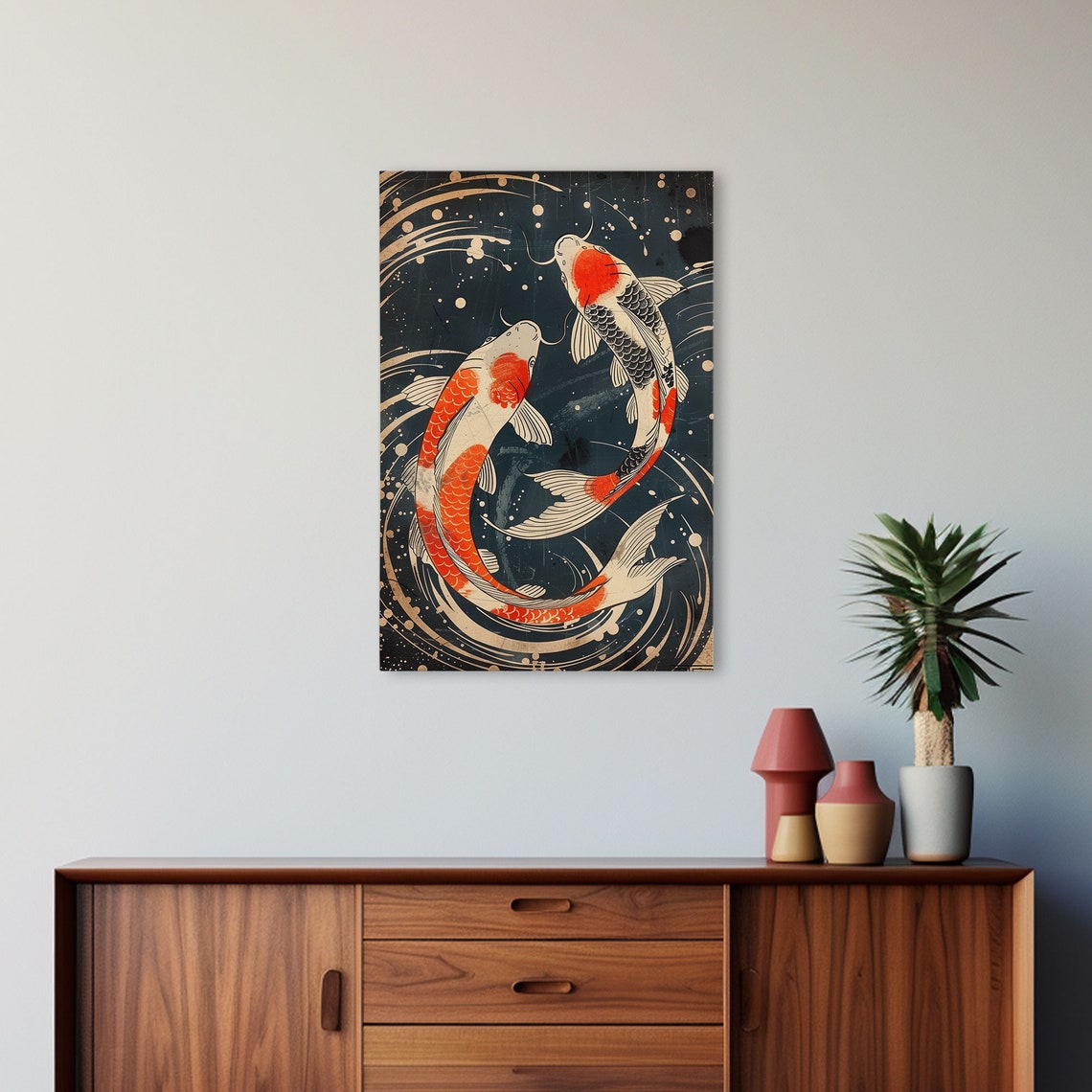 Japanese Koi Fish Ukiyo E Woodblock Style Black Water Pond Poster - Image 5