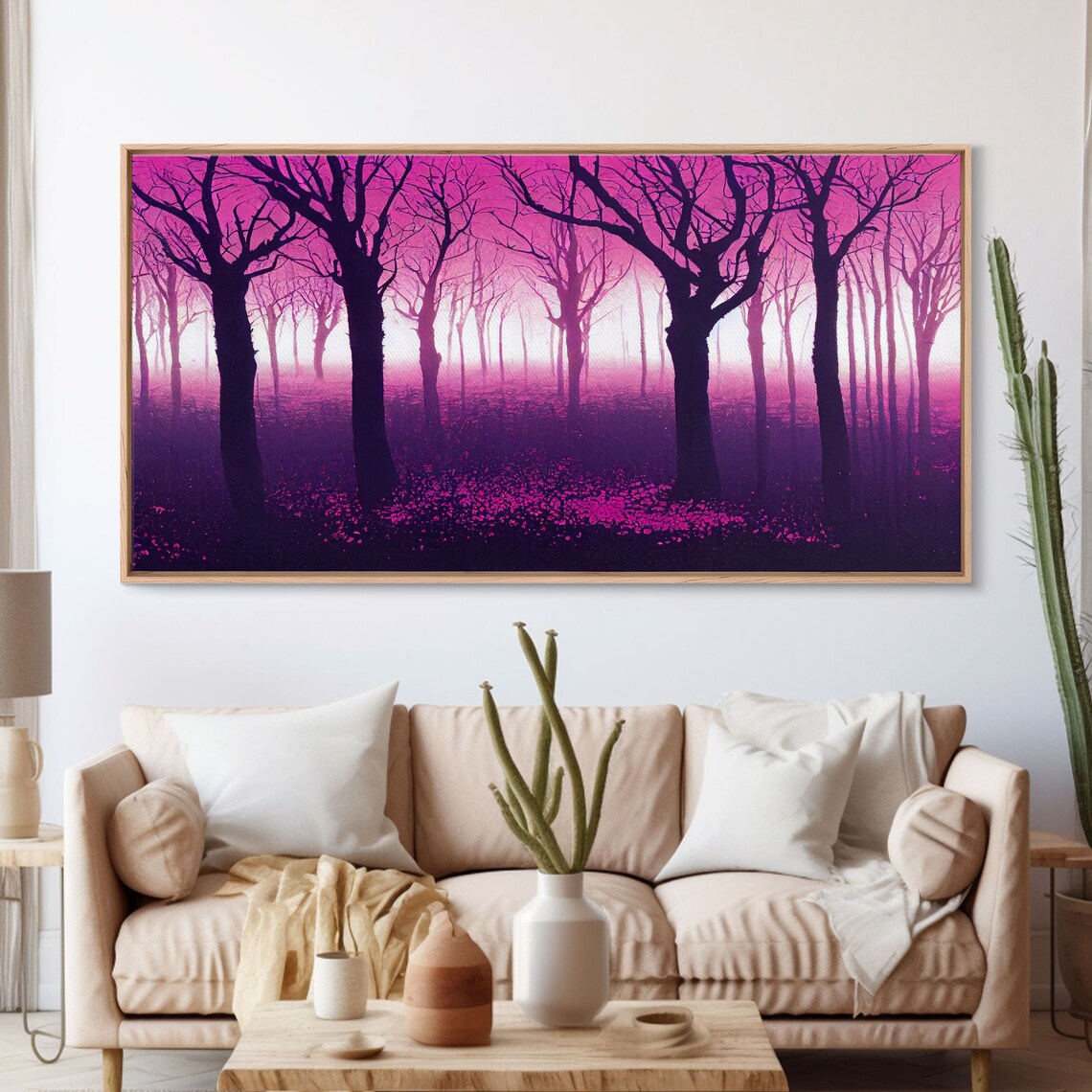 Purple Haunted Forest With Bare Trees In Magenta Glow Psychedelic Print - Image 3