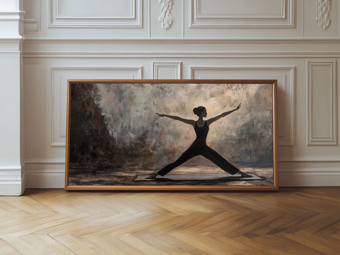 Yoga Warrior Pose Silhouette Neutral Zen Meditation Minimalist Poster - Image 3