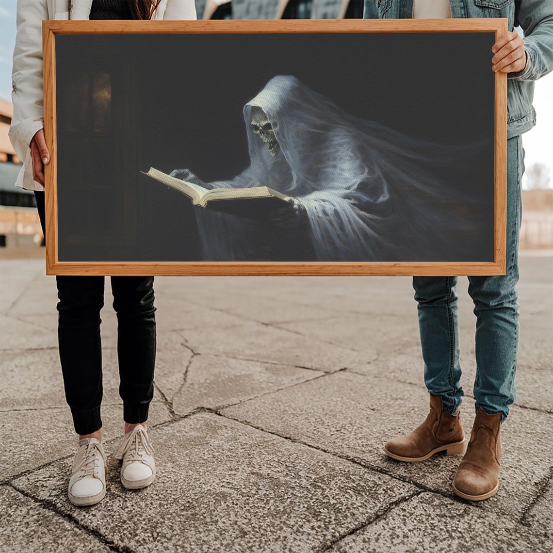 Hooded Ghost Reading Book Dark Background Spooky Phantom Art Poster - Image 5