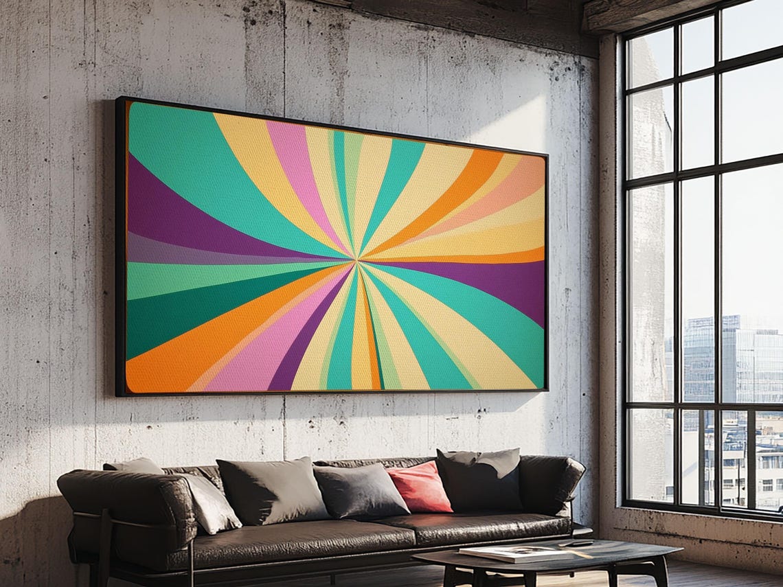 Star Burst Sunset Decor Framed Print Mid Century Modern Wall Art Scandinavian Style Wall Art Home Decor