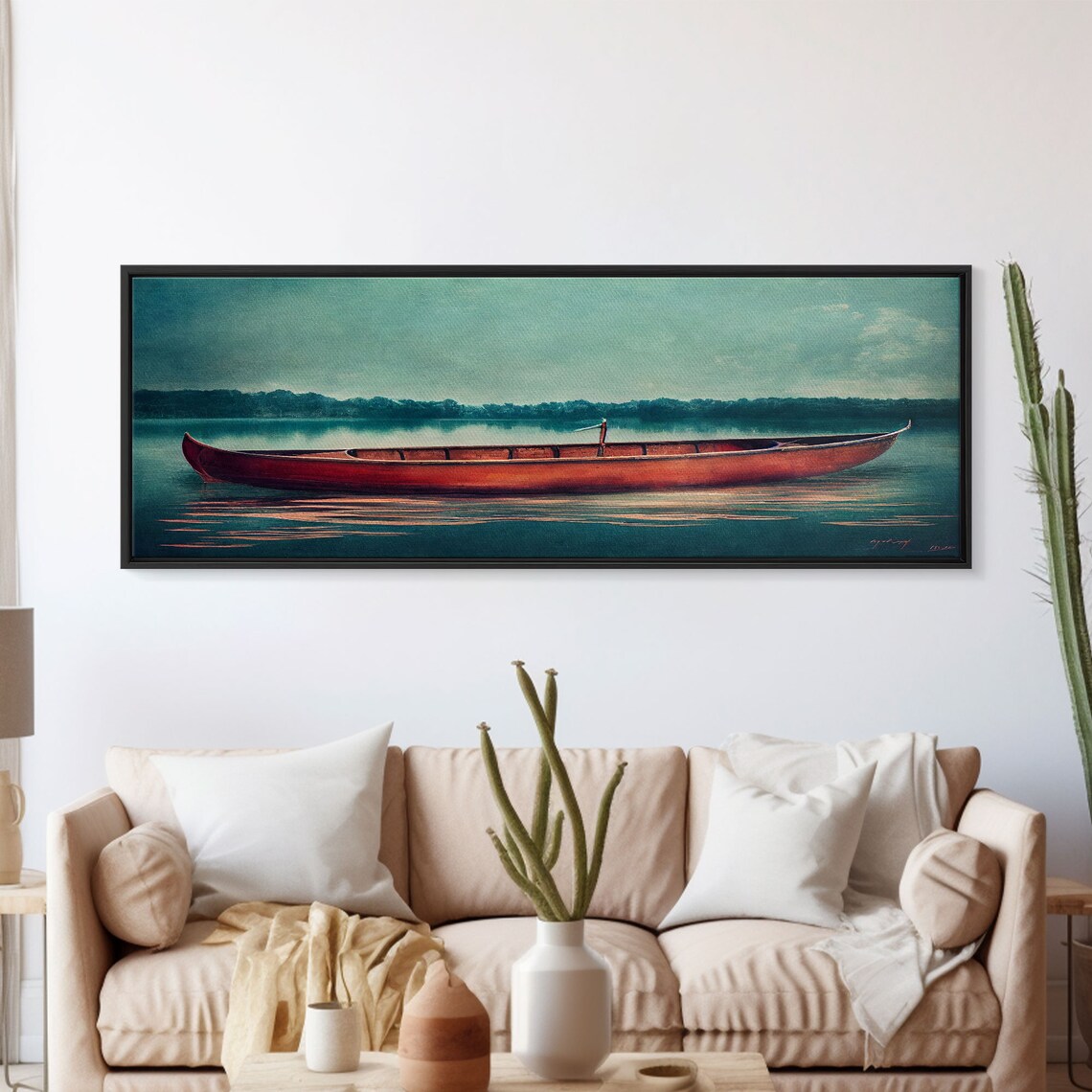 Cool Lakehouse Watercolor Canoe On The Lake Art Print - Image 5